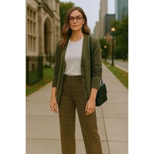 Eddie Bauer Womens Wool Pants Trousers Size 14 Brown Plaid Y2K Preppy Academia